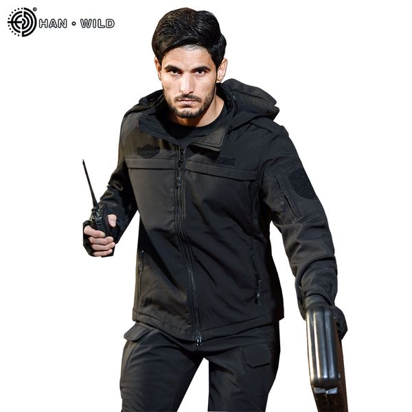 

han wild army hunting jacket tactical jacket soft shell waterproof windproof hiking jackets hooded winter coat men, Blue;black
