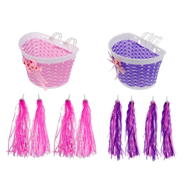 

kids girl bicycle front basket bike shopping holder & streamer