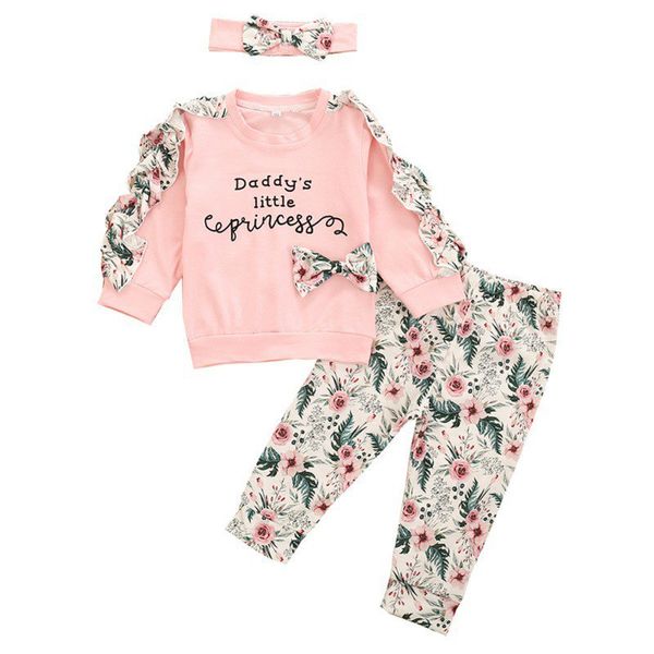 

3шт осень baby girl одежда мода новорожденного набор хлопок футболка брюки оголовье малыши костюмы девочка одежда, White