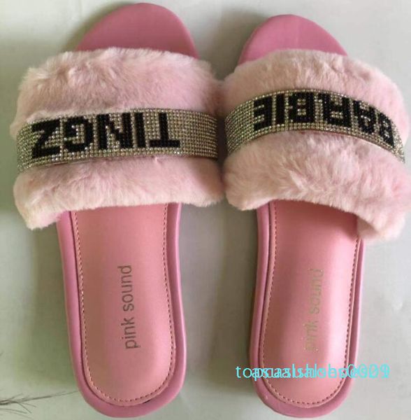 

fashion women slippers color fur flip flops slides flip flops baby pink slipper warm fur mules sandales femme home shoes t01, Black