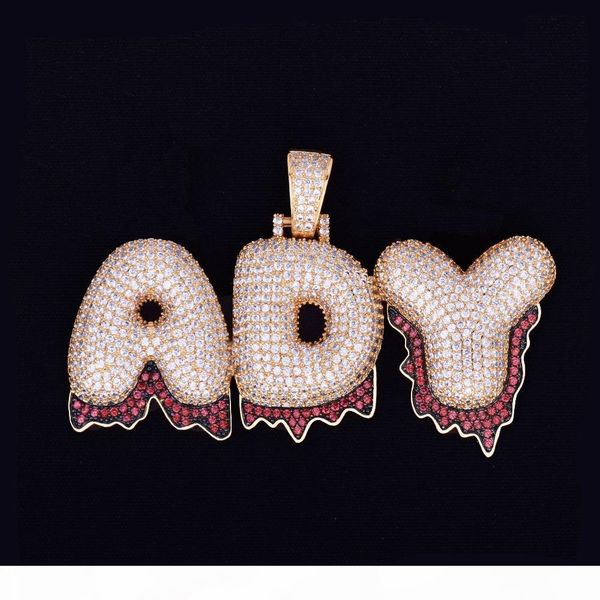 

custom name red drip bubble letters numbers necklaces pendants for men women gold silver hiphop jewelry with rope chain