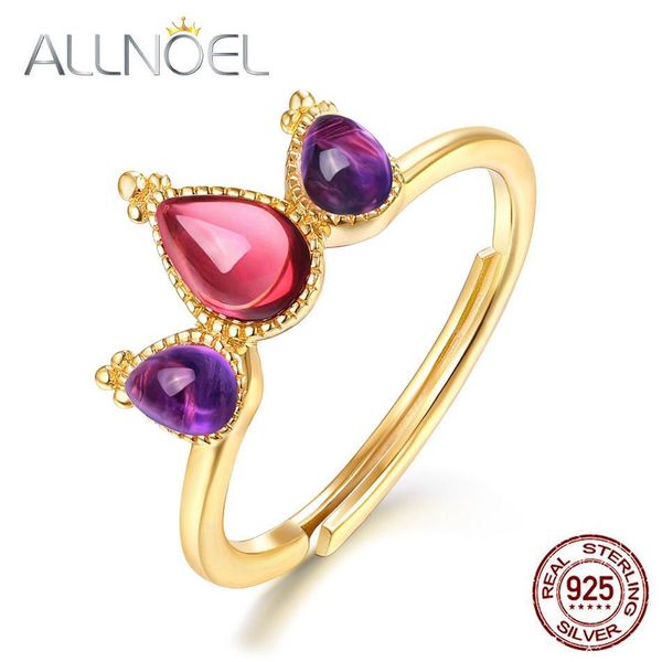 

allnoel solid 925 sterling silver rings for women 6*4mm mozambic garnet amethyst promise ring valentine's gift fine jewelry 2019 j19061, Slivery;golden