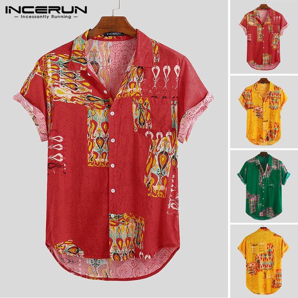 

мода гавайская призвание camisas с коротким рукавом нагрудной блузы сыпучей удобного хлопком blusas mens лето printed рубашка incerun, White;black