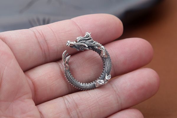 

925 sterling silver ring adjustable ring retro thai silver dragon ring