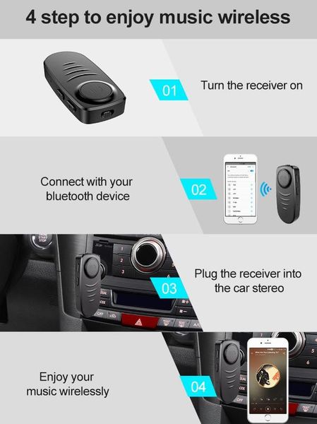 

black portable bluetooth 5.0 wireless 3.5mm jack handsaux car bluetooth receiver supports 10 hours of music playback#bl4