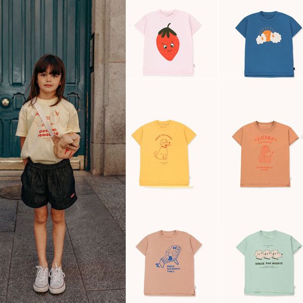 

in stock kids t shirts tiny 2020 new spring summer cotton boys girls cartoon print short sleeve t shirts baby child tees t200713, Blue