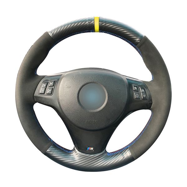 

black suede black carbon fiber leather diy car steering wheel cover for m sport m3 e90 e91 e92 e93 e87 e81 e82 e88