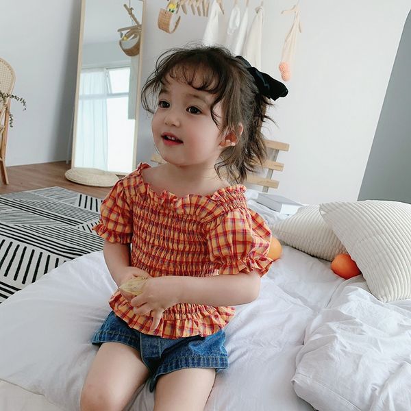 

r9jh4 одежда 2020 лето топ одежды детей детского нового девушки корейского стиля хлопок верхнего женский пол ребенок плед принцесса западный, White;black