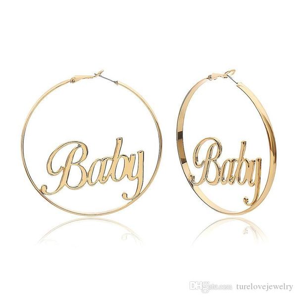 

large circle letters creative earring geometric simple hollow out exaggerated earrings, Silver