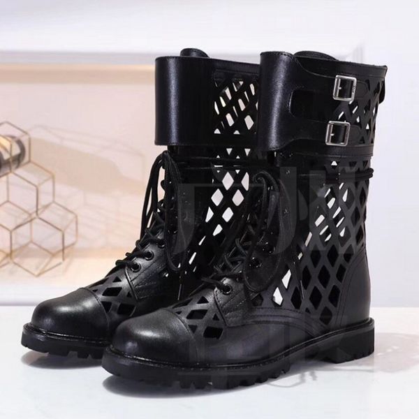 

2020 new designer sandale summer fashion women's sandals lace up high-cut hollow sandals low-heeled breathable leather sandals 01d cs02, Black