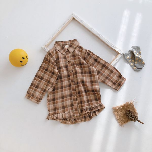 

новая детская одежда в 2020 году корейский стиль сладкий плед подола деревянные детской одежды рубашка уха все-матч рубашку, White;black