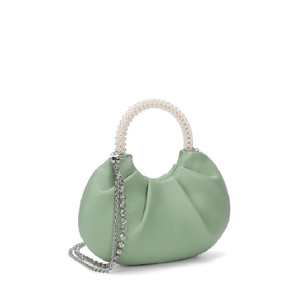 

caker brand 2020 women pearl beaded +pu leather green yellow white black half moon bags day clutches bag