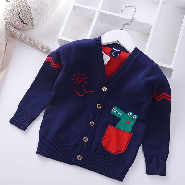 

boy's 2019 new children's cardigan sweater v-neck double-layer dinosaur knitted sweater fashion, Blue