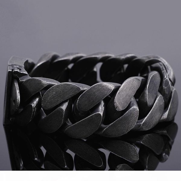 

24mm wide friendship mens bracelets 2018 black stainless steel charm man bracelet men with belt buckle chain link metal jewelry j190625, Golden;silver