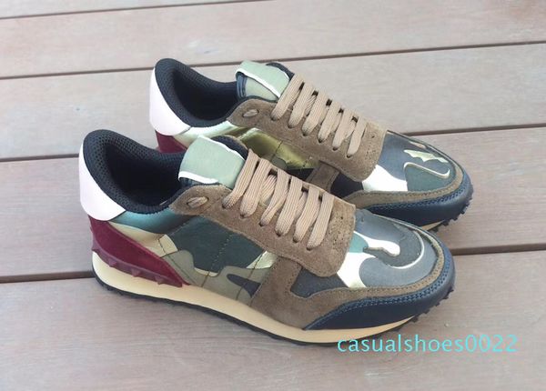 

fashion rockrunner camouflage sneaker studded designer shoes men women flats trainers mesh leather combo rock runner shoes with box c22, Black