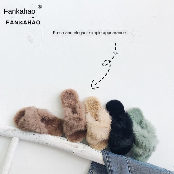 

children' wool warm slippers 2019 new net red rabbit hair girls warm cotton slippers baby fashion home shoes, Black;grey