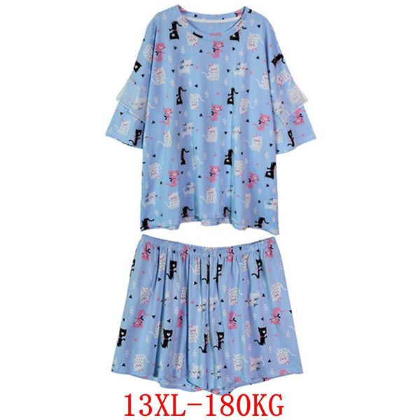 

plus size women's suit plus size 9xl10xl12xl13xl summer round neck short sleeve loose large white pink blue shorts