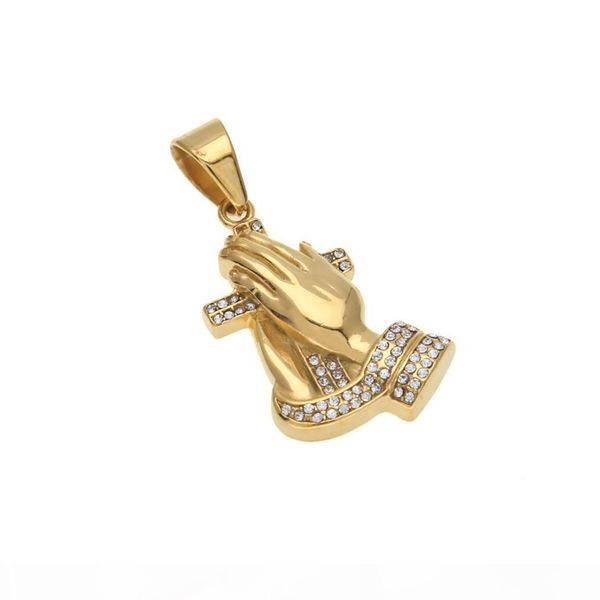 

новые мужской хип-хоп parying рука крест кулон iced out rhinestone нержавеющей сталь цвет золото ожерелье цепь панк ювелирные изделия, Silver