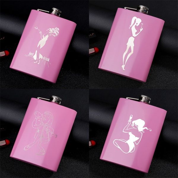 Mulheres padrão de aço inoxidável Hip Flask Moda Simples 8 oz garrafa Plum Red Metal Hip Flask Lady apenas beber Logo Custom Made B2 13dy