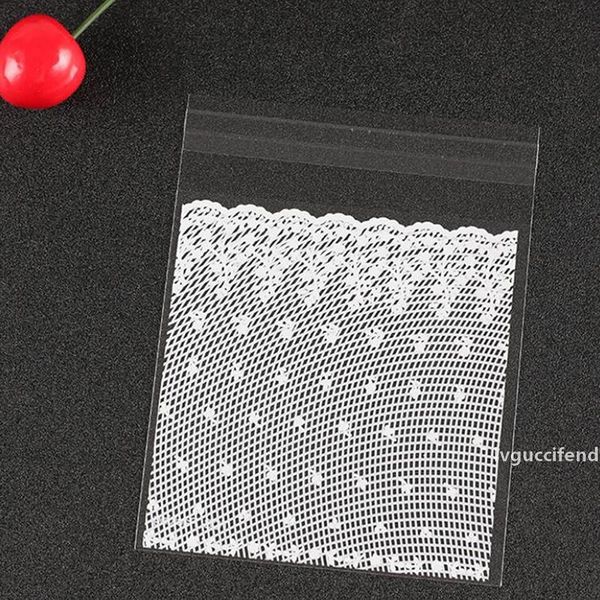 

100pcs plastic transparent white lace candy biscuit gift bag and diy self-adhesive bag wedding birthday party packaging