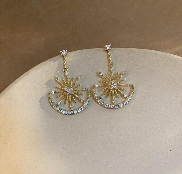 

high-quality moon star sun shiny rhinestone earrings show small delicated ladies ear accessories, Silver