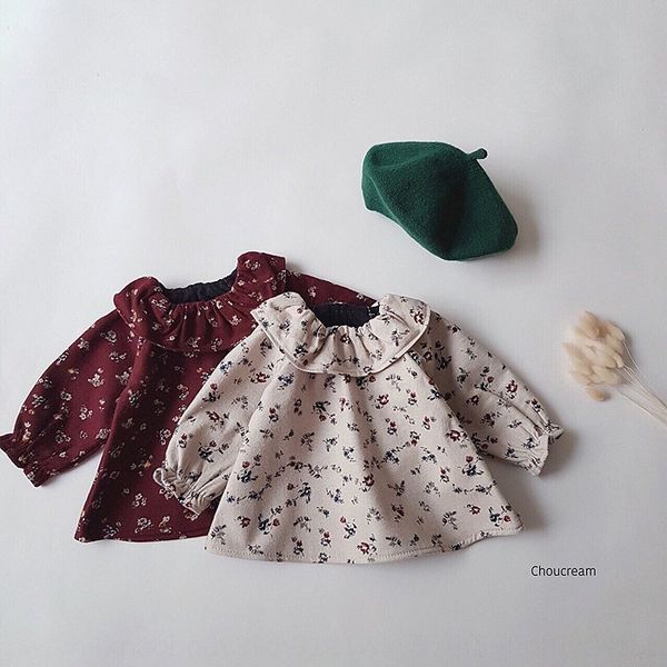 

korean 2020 children's lotus collar floral shirt doll shirt baby girl coat autumn clothes autumn clothes, White;black