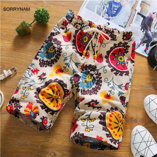 

sorrynam 2020 real new summer men's beach shorts personality printing section breathable comfort casual cotton plus size m-5xl, White;black