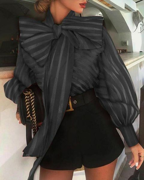 

2020 new blouse women casual striped shirts blouses female loose blusas autumn fall bow casual ladies office blouses sexy, White