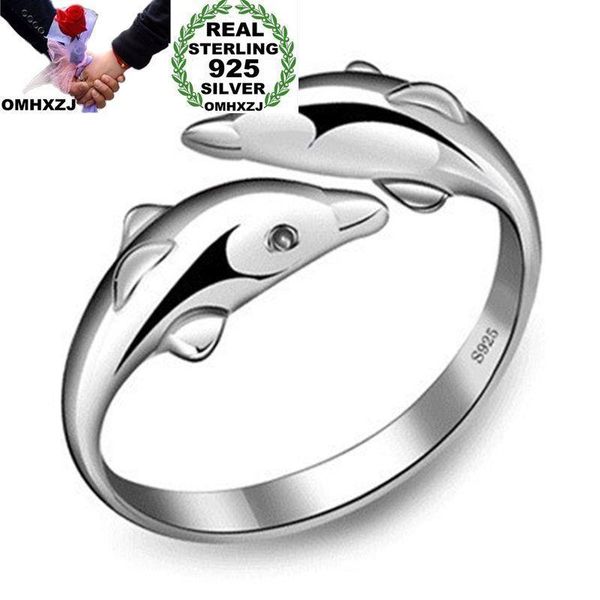 

omhxzj wholesale european fashion woman man party wedding gift silver dolphin open s925 sterling silver ring rr287