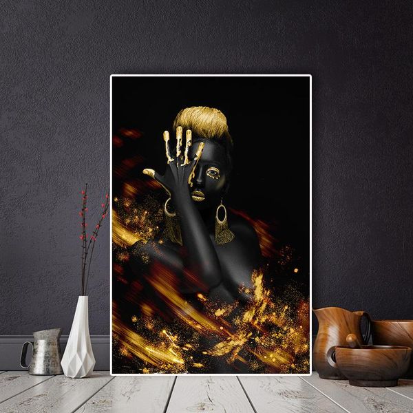 

african nude woman indian black and gold oil painting posters wall art picture for living room home decor (no frame
