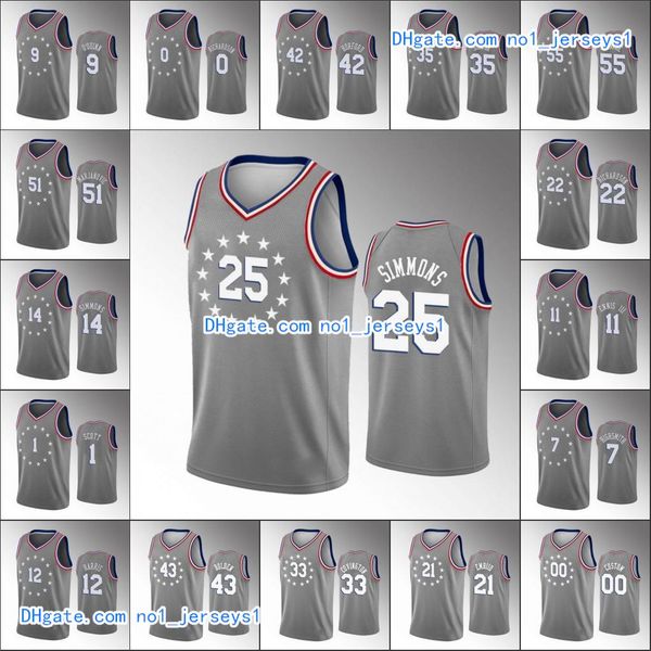 

филадельфия 76ers мужчины джош ричардсон хэррис бен симмонс эмбиид хорфорд nba 2019-20 пользовательские серый джерси, Black