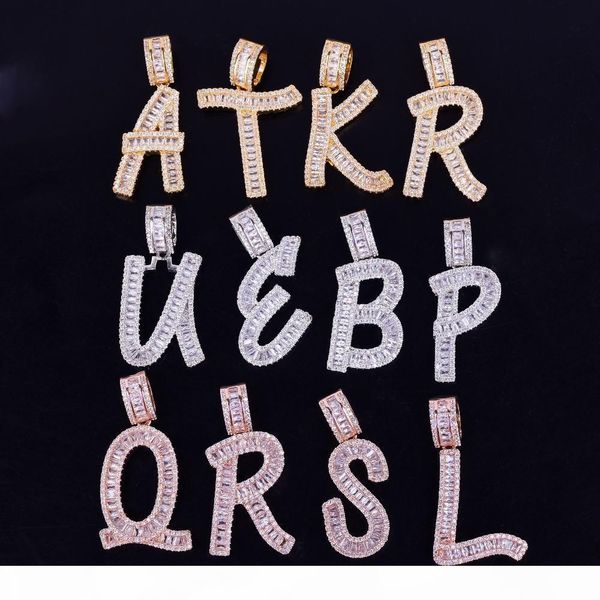 

iced out baguette initials letters hip hop pendant chain gold silver bling zirconia men hip hop pendant jewelry
