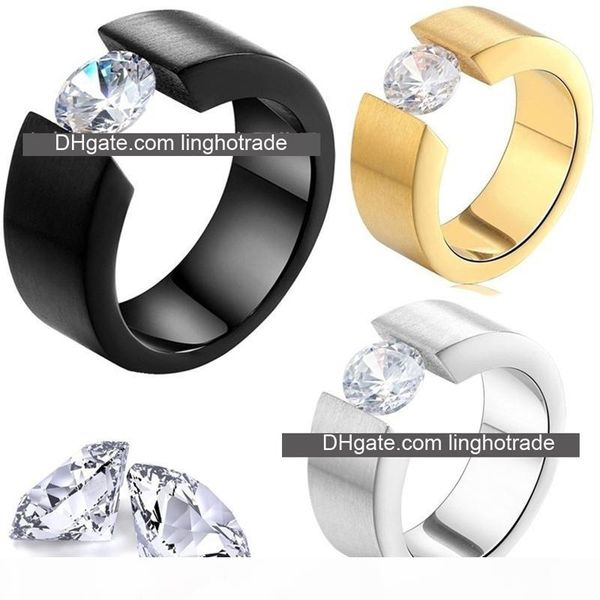 

мода ювелирные изделия классические мужчины кольцо из нержавеющей стали большой алмаз конструктора кольца rock 316l титана стали роскошные к, Golden;silver