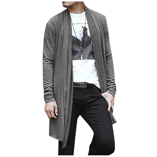 

syb 2020 new men shawl collar high-low hem long cardigan gray, Tan;black