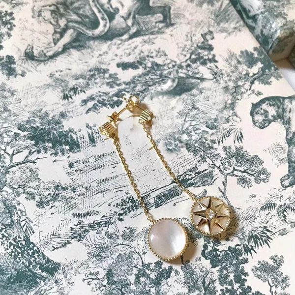 

c1714 fashionable joker sweet fairy temperament opal double-sided eight star earrings 2020 new korean tide eardrop, Golden;silver