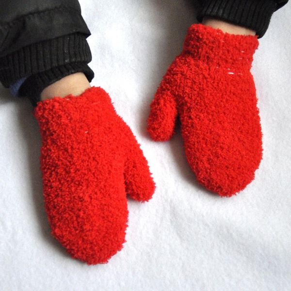 

winter cold-proof warm knitted bag children's warm woven bag gloves children's half flannel plush thickened gloves, White