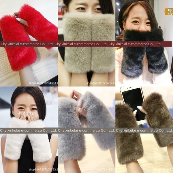 

xh68d autumn winter imitation fur women's half finger open finger korean gloves and gloves style cute imitation rabbit mao mao hand war