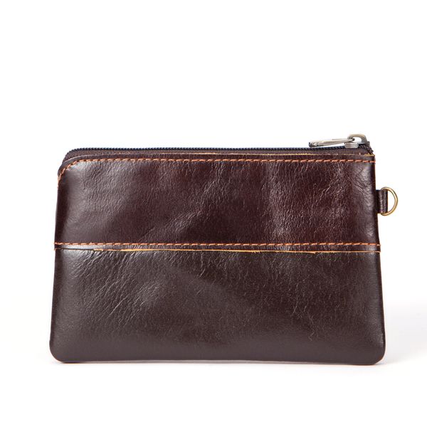 

retro solid color men's and women's same leather zero purse brand casual zipper large capacity cowhide wallet coin bag, Red;black