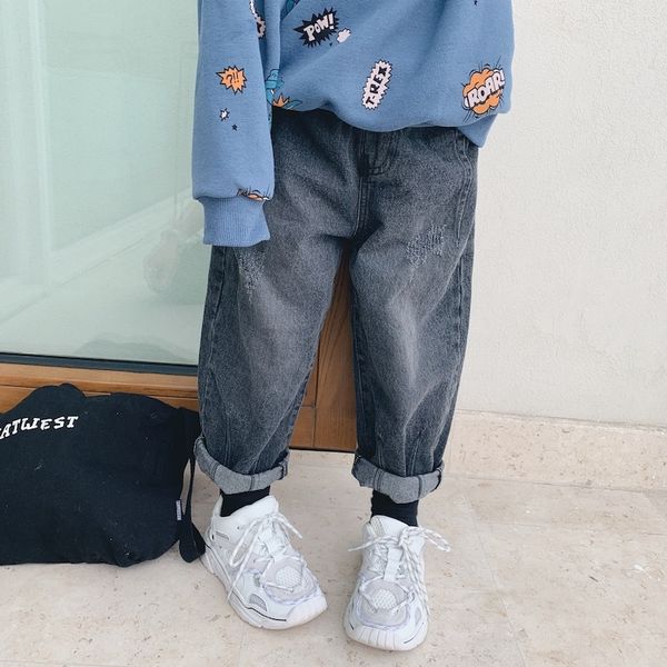 

цун сяомей 2019 осени новой детских отца джинсы мальчиков и девочек корейского стиля случайного jeansjeans и jeansdenim брюки случайных брюк, Blue