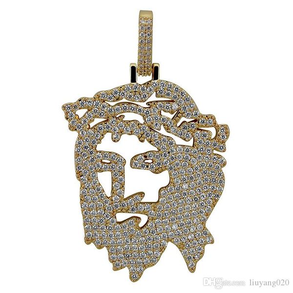 

solid back iced out jesus christ piece head face pendants necklaces hip hop gold silver chain for men women jewelry
