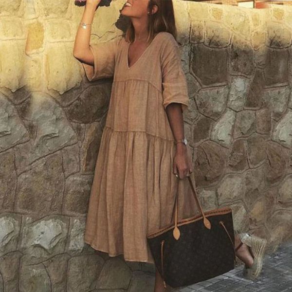 

2020 summer retro floral print long dress women spring casual half sleeve party dress v neck loose beach dress vestidos 5xl, Black;gray