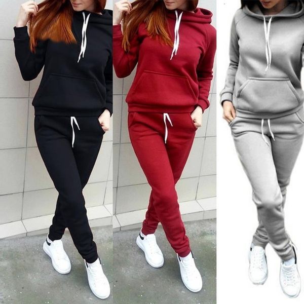 

calofe women hoodies pant clothing set new casual 2 piece setswarm clothes solid tracksuit women set pants ladies suit, Gray