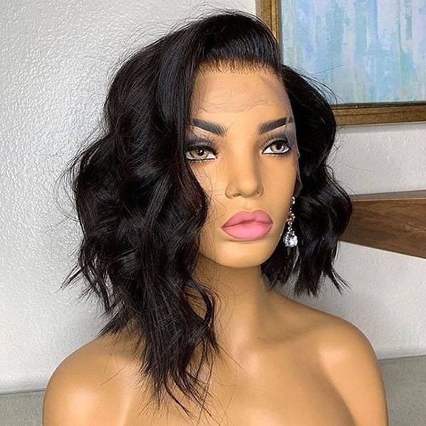 

deep part wavy lace front short human hair wigs preplucked brazilian remy bob wigs for black women