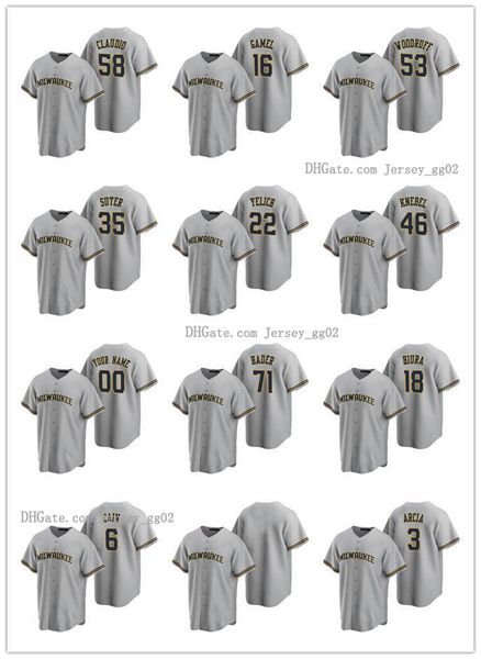 

milwaukee brewers men women youth 71 josh hader 22 christian yelich 18 keston hiura road baseball jersey, Black