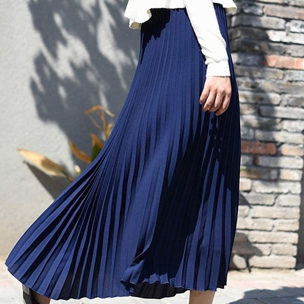 

long skirt tulle skirt skirts womens jupe femme faldas mujer moda womens solid pleated elegant midi elastic waist maxi skirt z4, Black