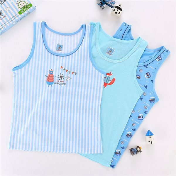 

children's pure cotton vest three exquisite boxed 2019 summer new men's vest camisole medium and large children, Blue