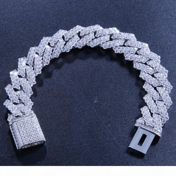 

a 17mm copper return form curb cuban bracelet iced out cz bracelet gold silver color for men luxury box clasp drop shipping s625, Golden;silver