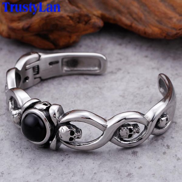

19mm wide open men bangle rocker stainless steel skull cuff bracelets bangles gothic male biker jewelry accessories trustylan, Black
