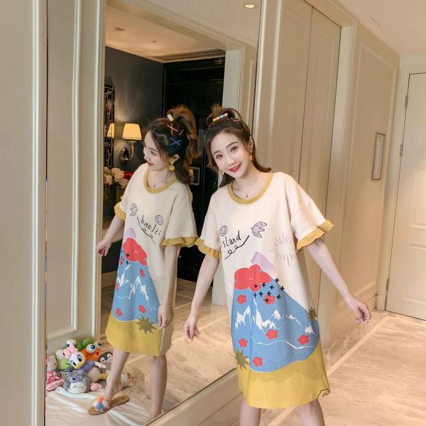 

nightdress cotton thin jumpsuit skirt summer large size pajamas pregnant women's less women's pajamas loose autumn, Blue;red