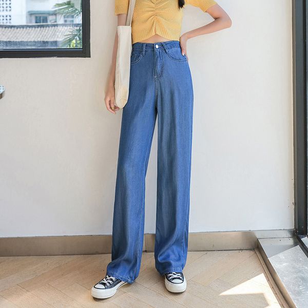 

women's jeans woman clothes high waisted summer streetwear baggy wide leg vintage fashion stretch blue harajuku straight pants